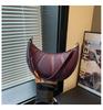 Solid Color Croissant Casual Embossed Shoulder Bag - 2025 Trend Autumn/Winter Fashion