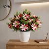 Home Interior Floral Accents 5 Heads Artificial Poinsettia Flowers, Christmas Fake Pine Berry Decoration, Flowers Fade-Resistant Red And White