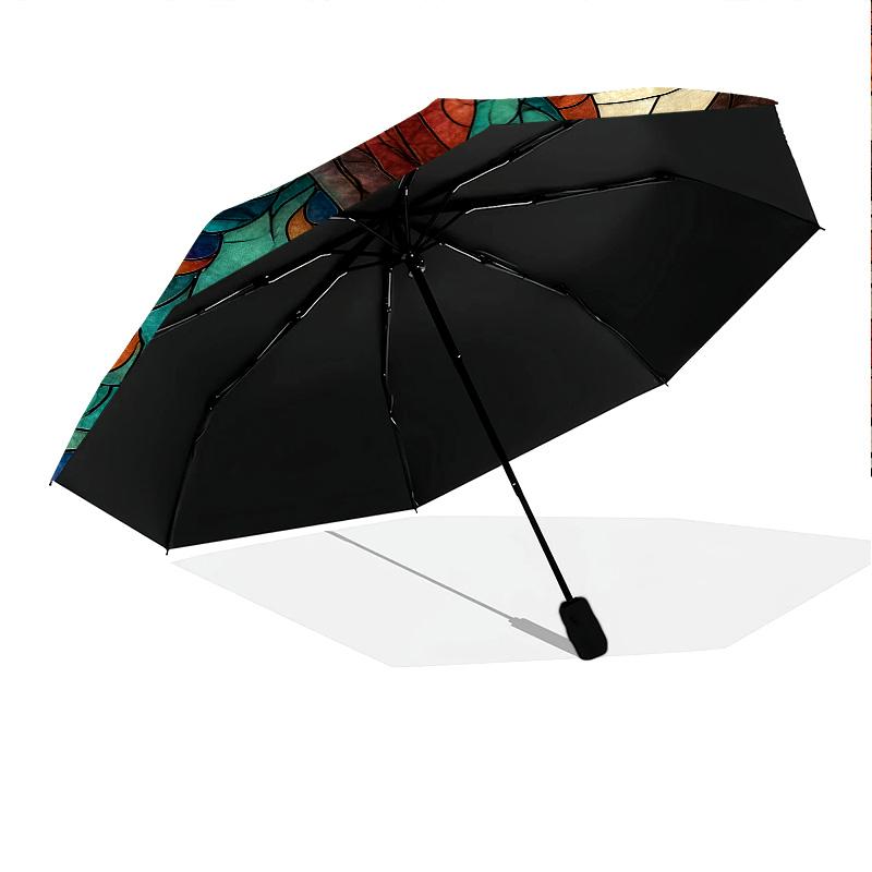 0106 Glass Window Peacock  pattern, automatic folding umbrella, portable and foldable design, 8 ribs, a Christmas or birthday gift.