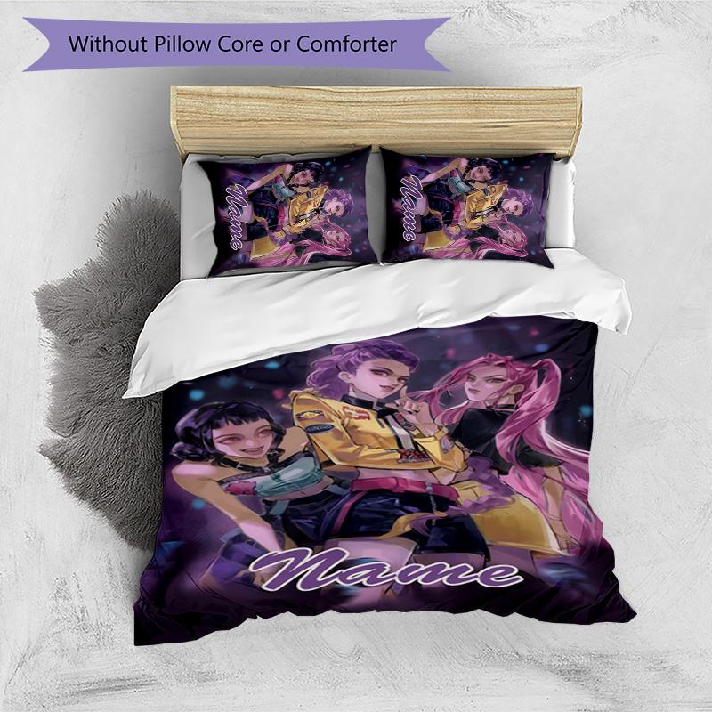 3pcs KPop Demon Hunters30 Cover Set - Personalized Name, HD Printed Bedding with 1 Cover and 2 Pillowcases - Perfect for Home Decor, Easy Care