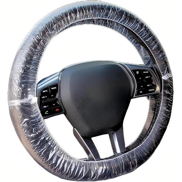 Disposable Steering Wheel Covers 100PCS PE Plastic Clear Protectors With Stretch Elastic For Scratch Prevention Universal Fit Car Interior