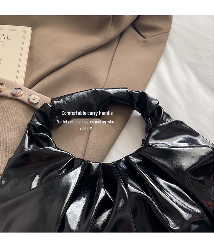 Women's Glossy Metal PU Cloud Handbag with Pleated Design - European & American Style