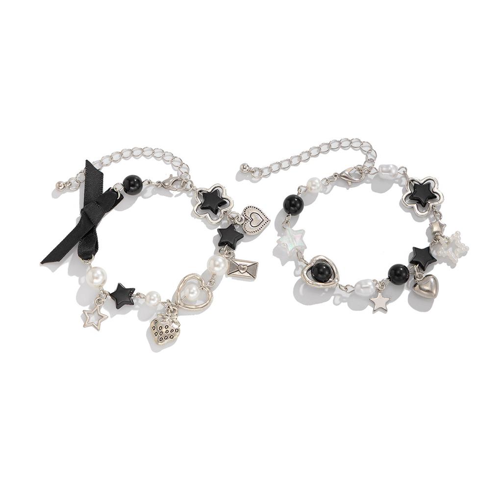 Sweet And Cute Bear Bow Pendant Bracelet, Creative Five-Pointed Star Love Imitation Pearl Jewelry.
