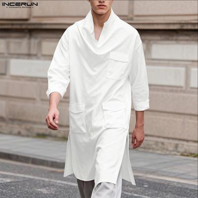 Men Swing Collar 3/4 Sleeve Casual Loose Long Tops Shirts