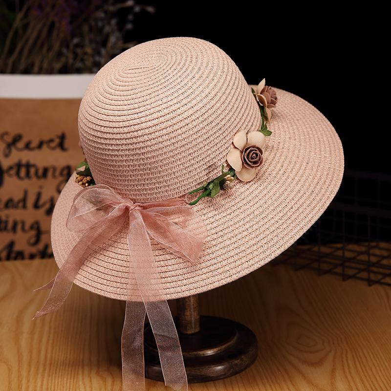 Women's Foldable Summer Beach Hat - Large Brim, Anti-UV, Floral Straw Sun Protection Hat