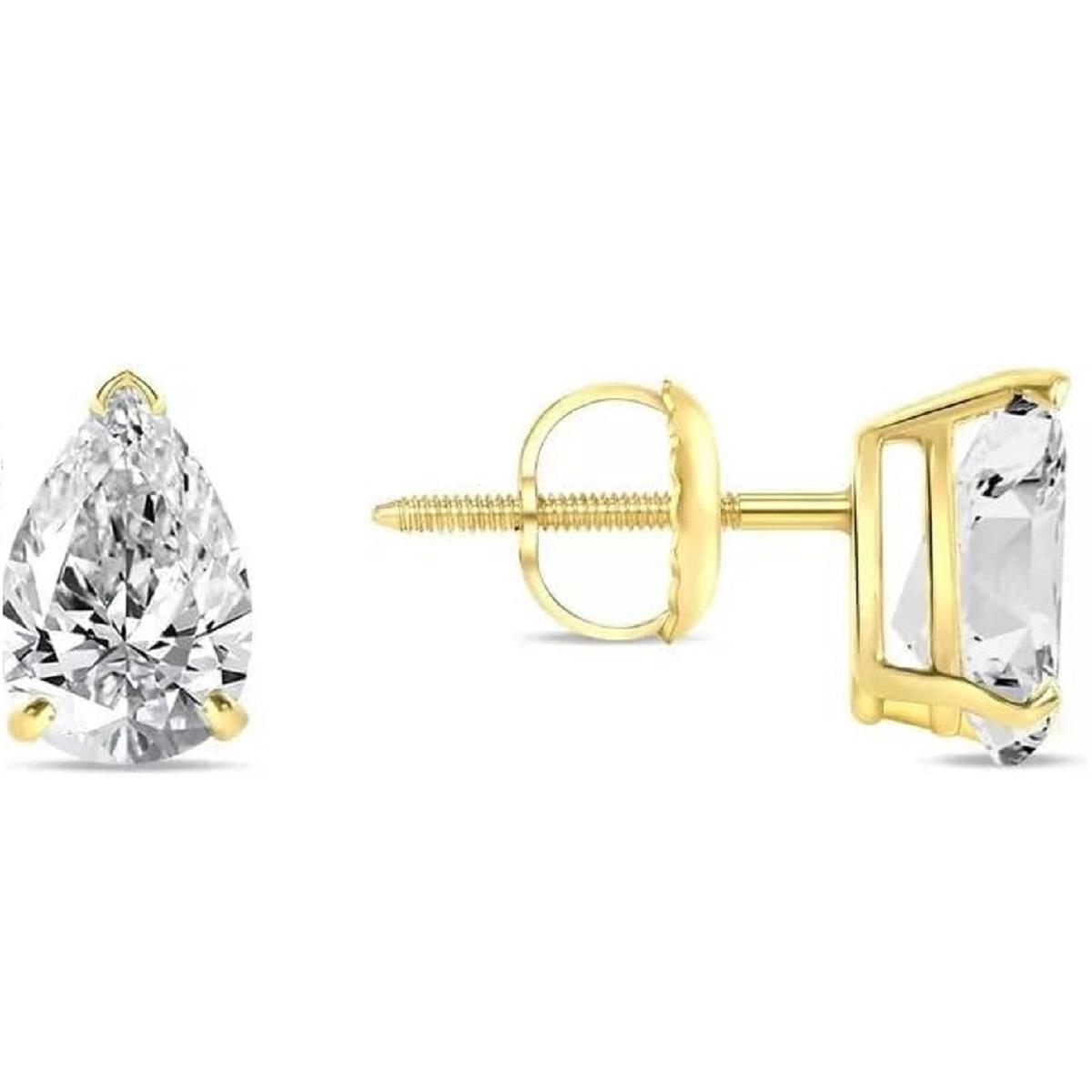 

Jewels Prim 1 карат Серьги-пусеты с бриллиантами огранки «капля» из цельного настоящего 14-каратного желтого золота на винтах для женской дизайнерской ювелирной носки, подарок 15MM жёлтый