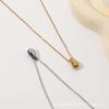 Women Fashion Simple Small Golden Bean Titanium Steel Water Drop Pendant Clavicle Necklace Jewelry