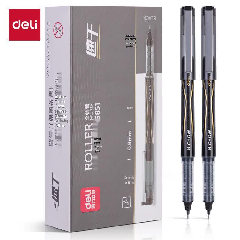 Deli 0.5mm Refillable Direct Liquid Gel Pen, 12-Pack