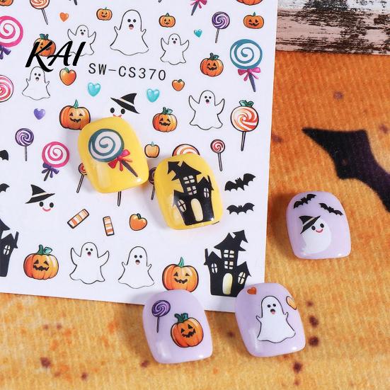 Waterproof Nail Stickers Halloween Art Stickers, Cartoon Pumpkin Ghost Bat Decals for Manicure Accessories Decorations, Self-Adhesive Holiday Women