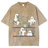 Cartoon Cute Ghost Print Women's T-Shirt Loose Wash Fashion Short Sleeve Summer Comfortable Cute Funny Style Top