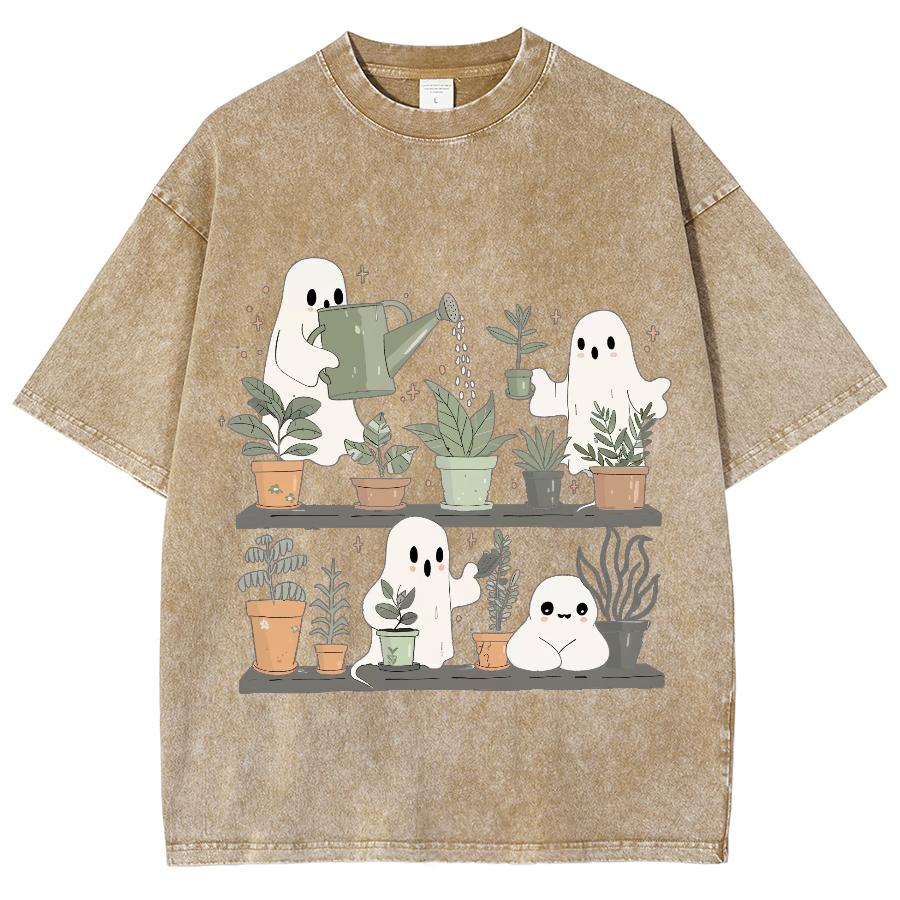 Cartoon Cute Ghost Print Women's T-Shirt Loose Wash Fashion Short Sleeve Summer Comfortable Cute Funny Style Top
