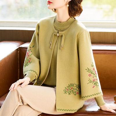 Damenmantel für Frühling und Herbst, Strickjacke für mittleres Alter, eleganter und stilvoller Pullover