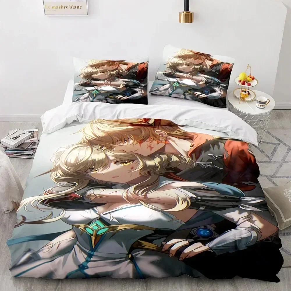 3D Print Anime Game Genshin Impact Bedding Set Printed Bed Set With Pillowcase Duvet Cover Soft Queen King Size Bedclothes Home