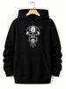 Men's Hoodie, Halloween, Skull with Headphones And Beard Graphic, Pullover Sweatshirt, Streetwear Casual Style, Autumn Winter Daily Wear, Front Kangar