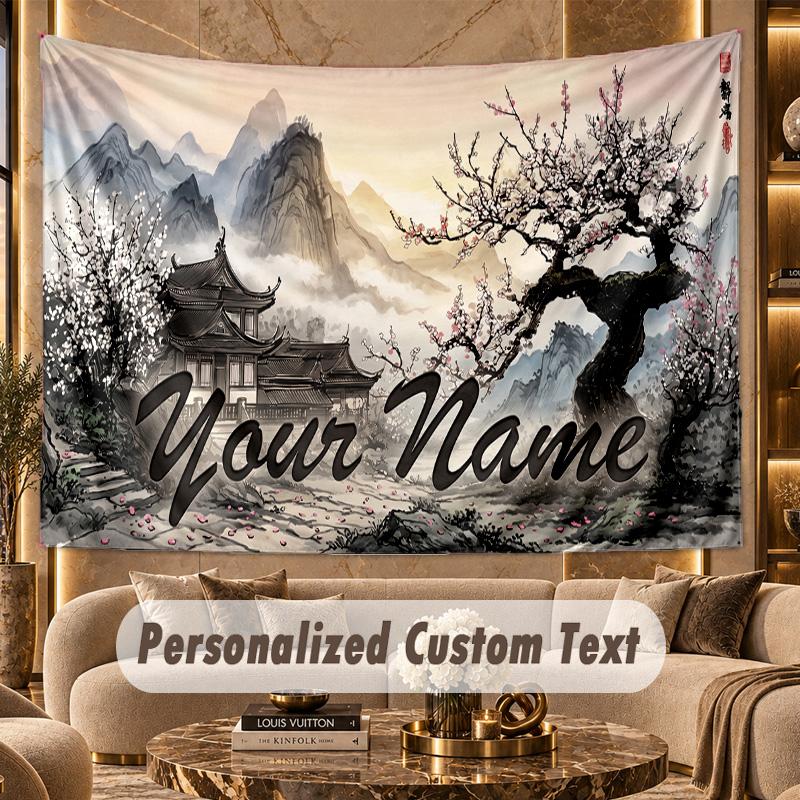 Floral Garden (338) Theme Personalized Tapestry Custom Name Text Wall Hanging Tapestry Home Background Decoration