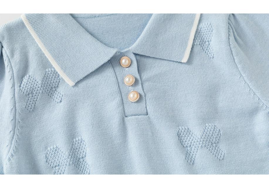 Girls' Korean Style Knit Polo Collar Sweater Pullover - Solid Color, Versatile Half-Button Design
