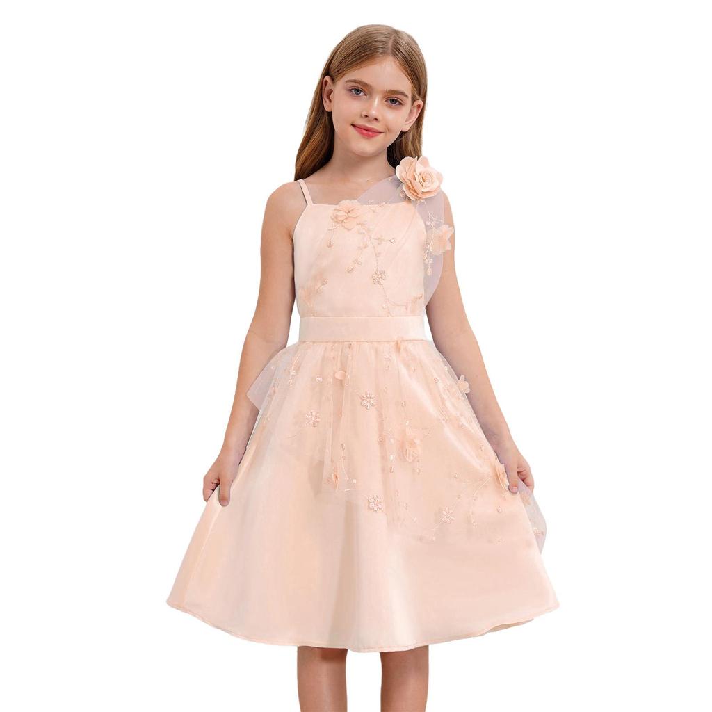 Sukienka tiulowa dla dziewczynki na urodziny, z dżetami, na wesele, na przyjęcie, dla dzieci, niebieska, elegancka, szykowna, kokarda, halter, bez rękawów, suknia wieczorowa