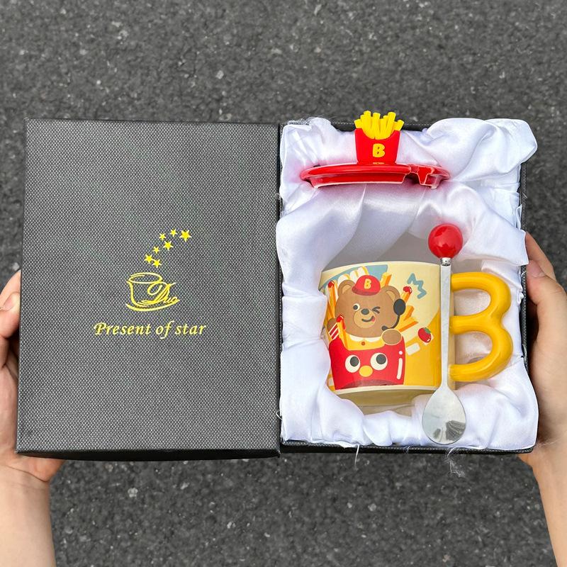Ins wind fries Bär Keramiktasse mit Deckel für Freundinnen und Mädchen Geburtstagsgeschenk praktische Tasse Souvenir