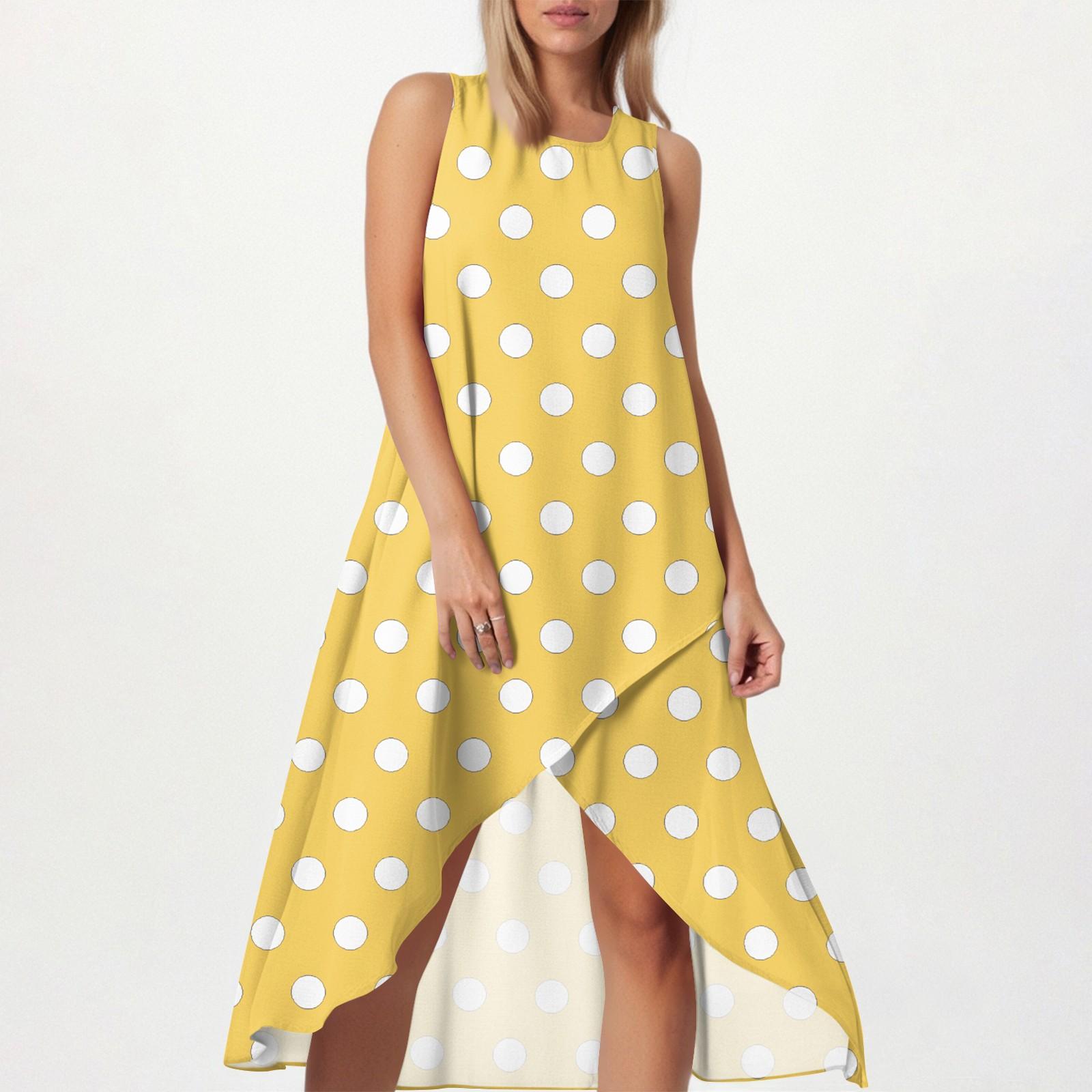 

Женское свободное повседневное модное платье с квадратным круглым вырезом, однотонное, пляжная юбка с разрезом сбоку, без рукавов, юбка из хлопка и льна XL жёлтый