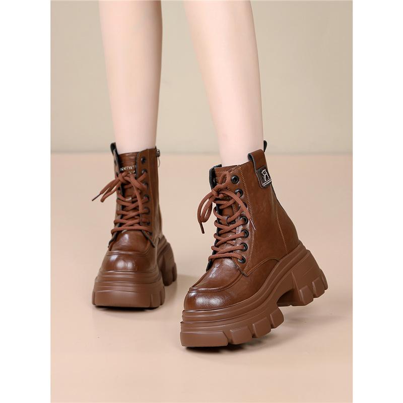 Inner CM leather Martin boots women's spring and autumn single boots thick-soled small short boots
