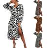 European and American Leopard Print V-neck Tie-up Sexy Dress