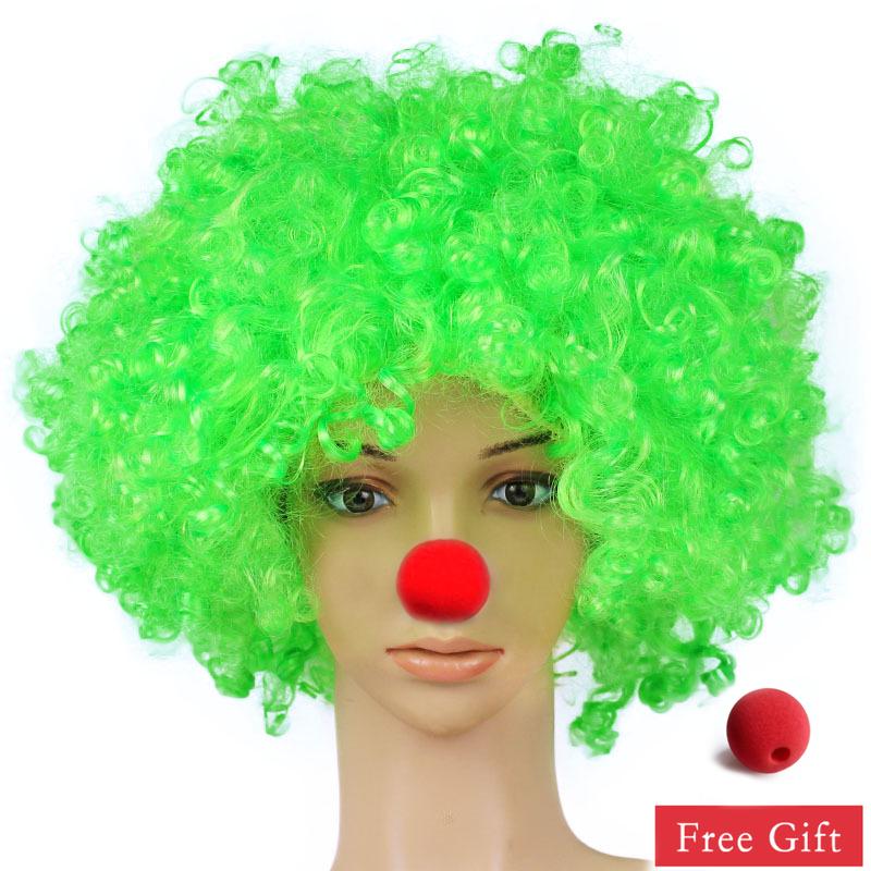 Parrucca da Clown Colorata Afro Riccia Sintetica Cosplay per Uomini Donne Parrucca per Festa di Carnevale Rossa Verde Gialla Blu Naso da Clown