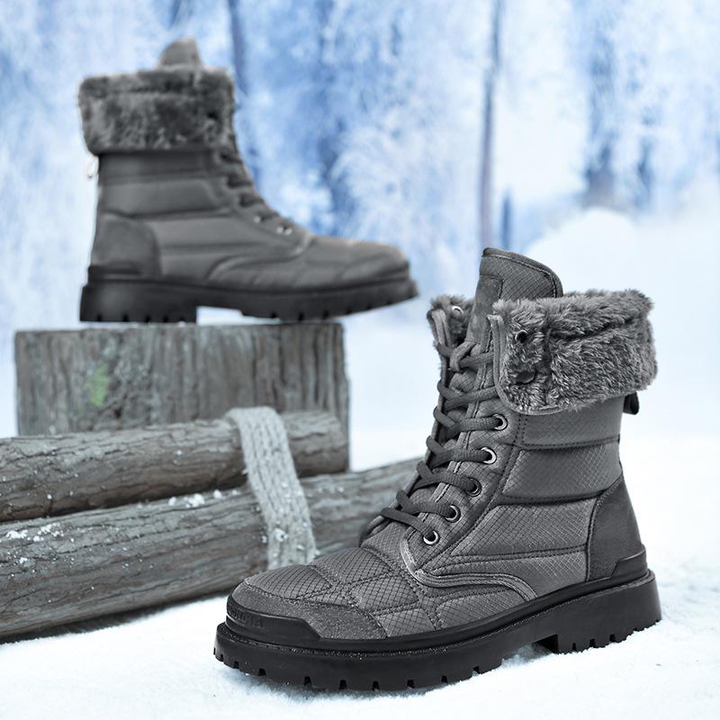2025 Men's Winter High-Top Snow Boots: Thickened Velvet Outdoor Mountaineering Shoes