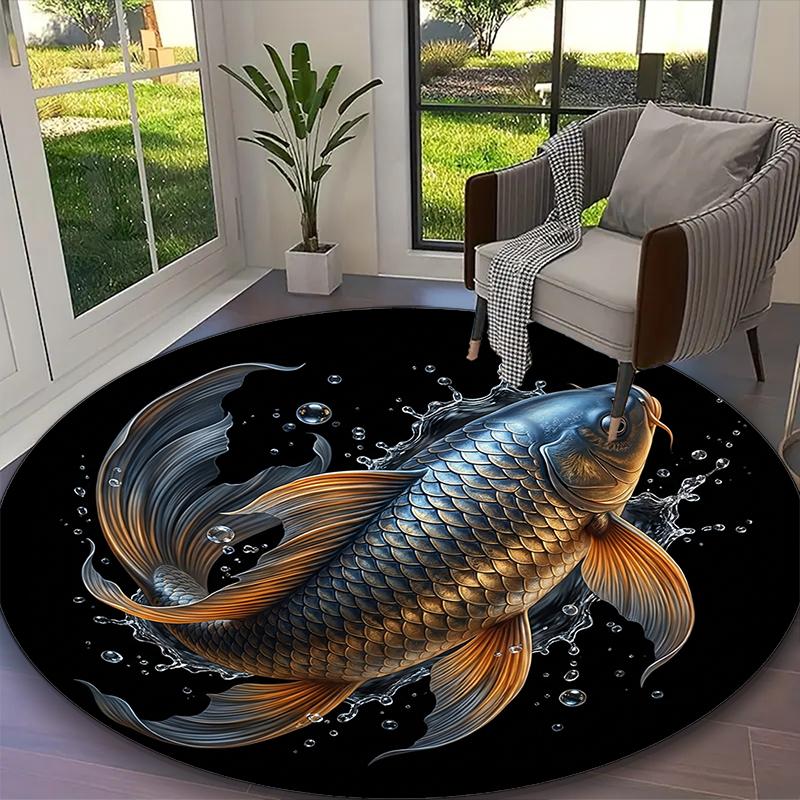 Elegant Koi Fish Pond Blossom Print Round Rug, Multi-functional Office Chair Sofa Carpet, Easy Clean Carpet for Home and Living Spaces