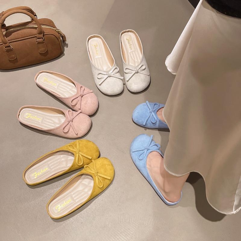 Women's Summer Outdoor Wear 2026 New Style with Flat Bottom Large Bow Soft Bottom Baotou Half Slippers