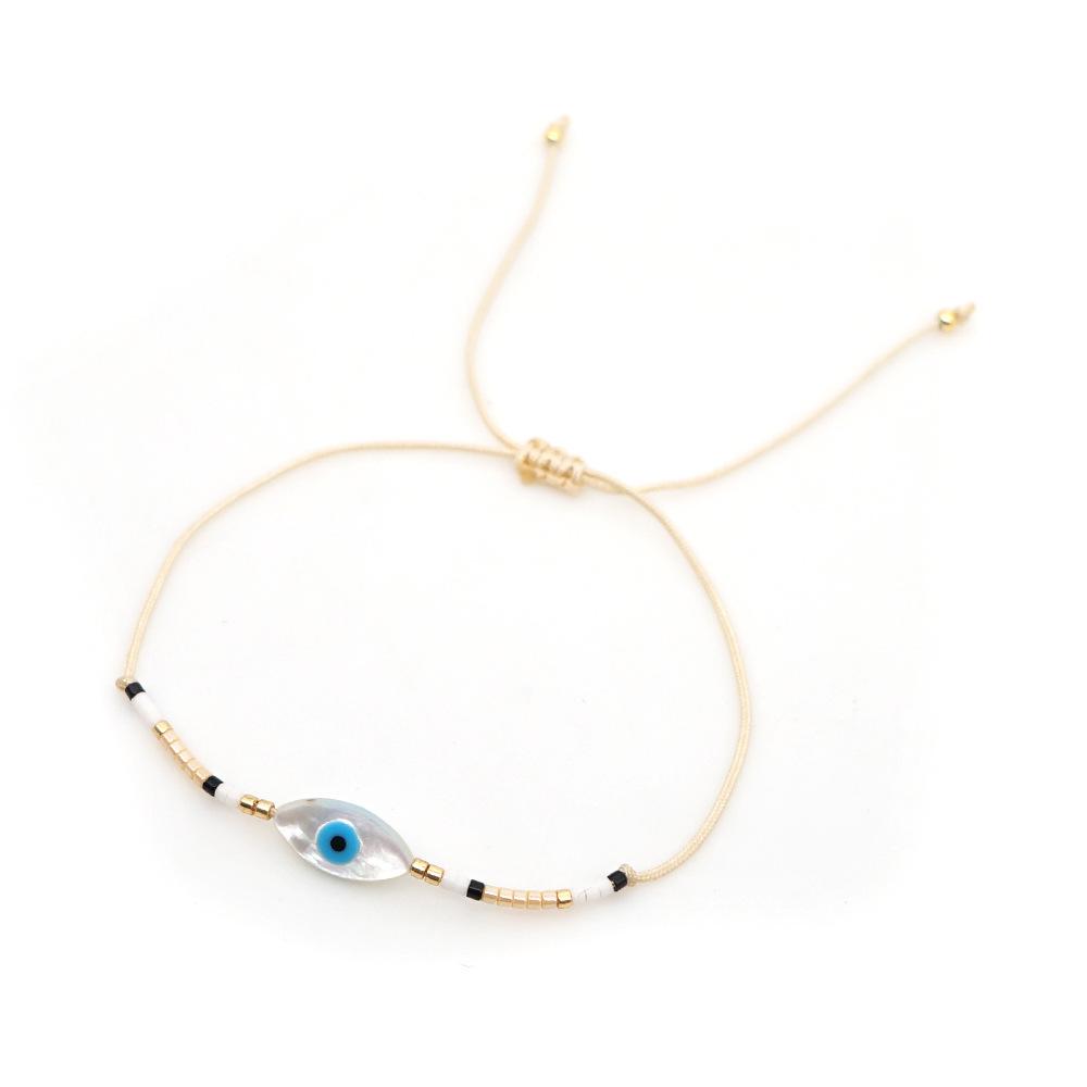 Niche Ethnic Style Miyuki Seed Bead Bracelet: Deep Sea Blue Eye Shell Lucky Braid