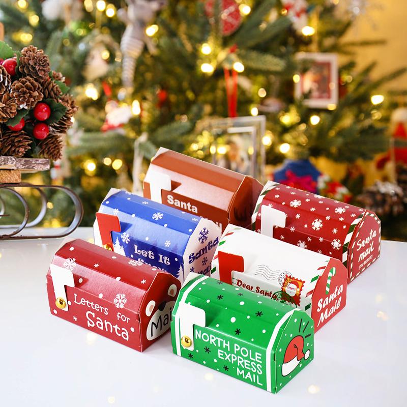 50pcs Christmas Mailbox Shape Candy Gift Box Kids Xmas Cookie Snack Packing Box Bag Navidad Noel Home Decor New Year