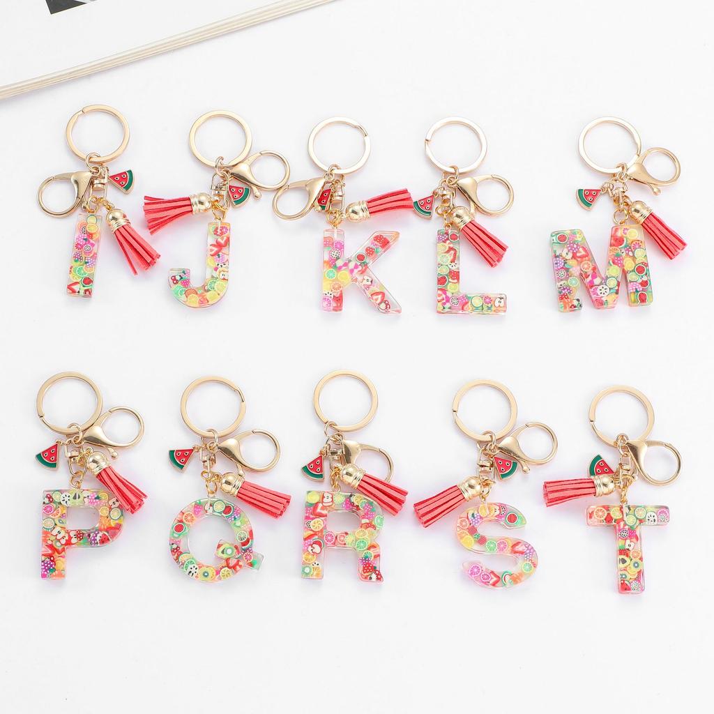 Summer Fruit Resin Keychain 26 Letters Fresh Cute Pendant Classic Retro Practical Durable Backpack Hanging Ornament Fashion Bag Accessory
