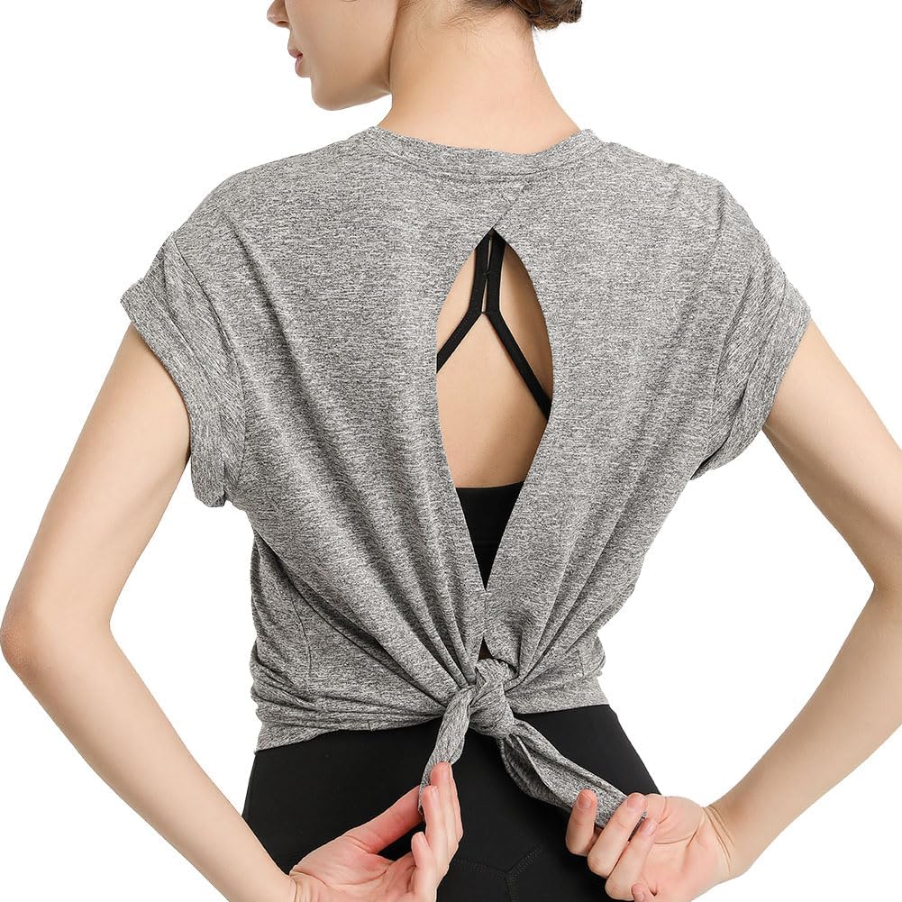 

MORGEN SKY Yoga Backless Yoga Open Bow Short Perfect for and YJ018 Women s Top, Shirt, Back, Tie, Quick-Drying, Moisture-Wicking, Sleeve, Yoga,