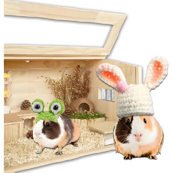 Hamster Hat with Adjustable Strap, Cute Small Animals Hat, Mini Hand Knitted Hats for Small Pets Parrot Bearded Dragon Guinea Pig Bunny (Christmas)