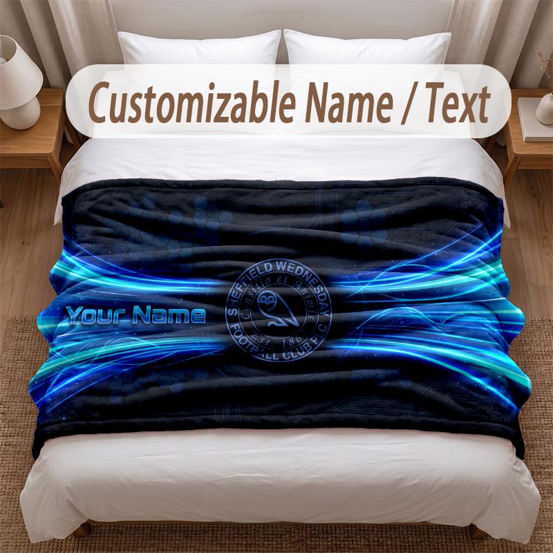 Sheffield Wednesday FC Printed Flannel Blanket Custom Name Text Soft Warm Throw For Bedroom Holiday Gift