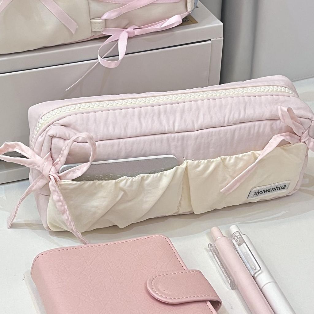 Blue Cloud Toast Bow Pen Bag High Beauty Large Capacity Stationery Box Pencil Storage Bag
