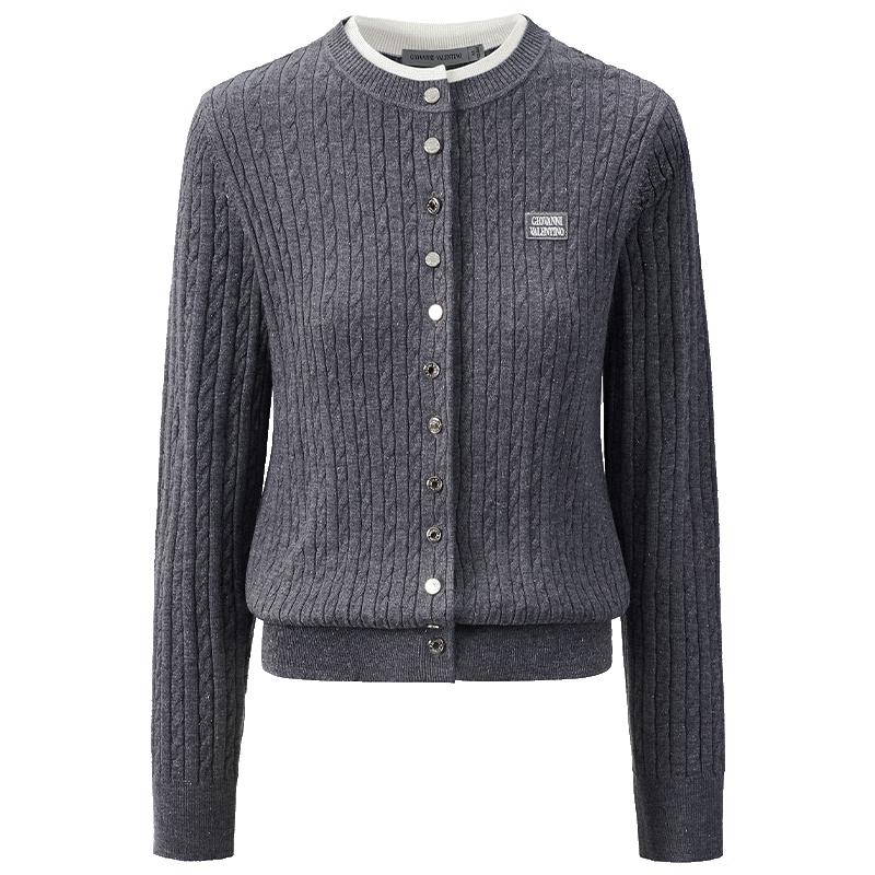 GIOVANNI VALENTINO Women's Short Wool Blend Round Neck Cardigan