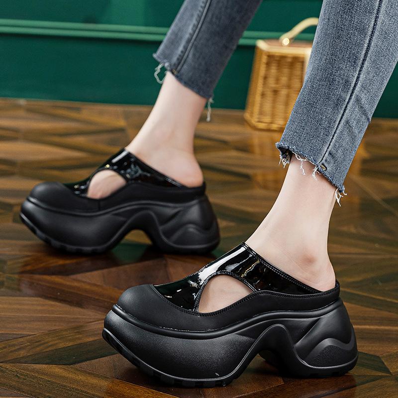 Baotou sandals women's outer wear summer new lazy half slippers ugly cute hole shoes platform beach shoes