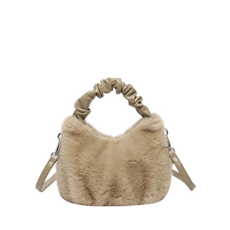 Herbst und Winter neue hübsche kleine einzigartige tragbare Umhängetasche süße Wolkenfelltasche