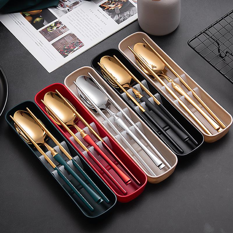 Slim Waist Portable Stainless Steel Cutlery Set: Spoon, Fork, Chopsticks - Japanese Tableware for Students