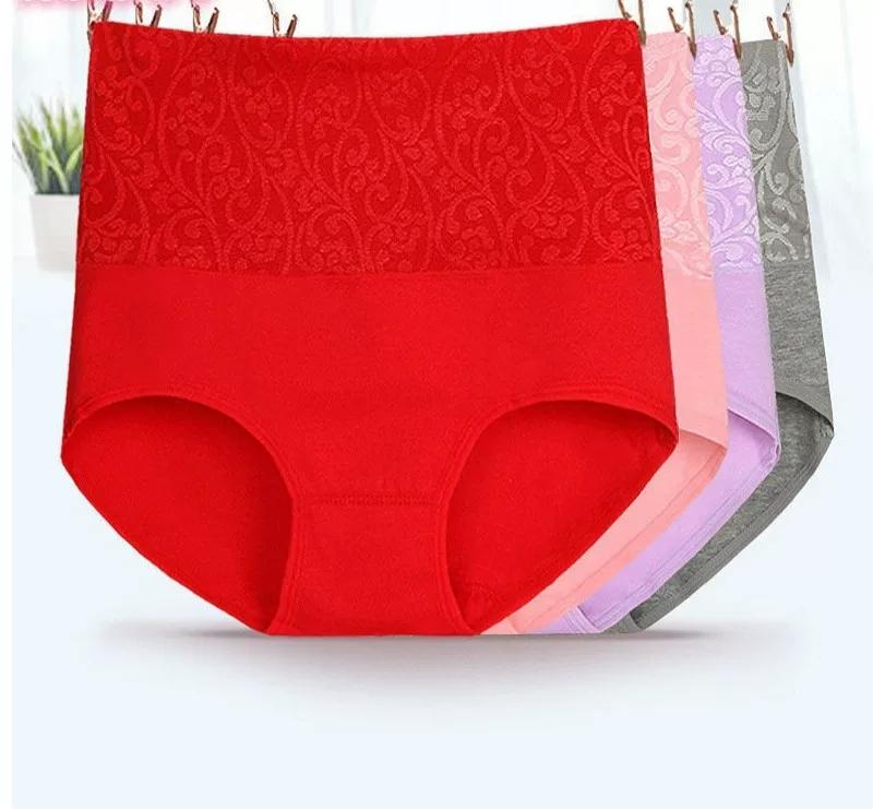 Women's 4-Pack Underwear High Waist Belly Contracting and Waist Slimming Women's Briefs Plus Size Middle-Aged Ladieswear Hip-Lifting Underpants
