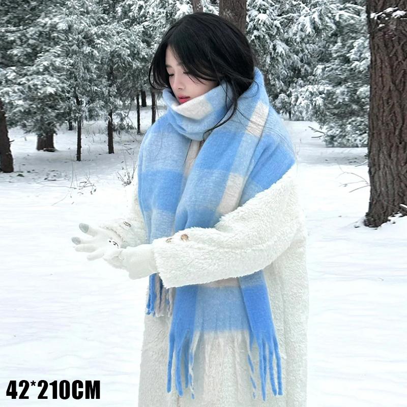 2025 Autumn/Winter  Women S Scarf Korean Style Versatile Plaid Shawl Thickened Warm Long Plush Neck Warmer