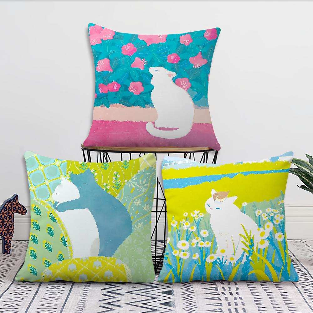 Color Fashion Cat Cute Cartoon Dopamine Comfortable Soft Pillow Case for Sofa Living Room Home Office Decor Protective Covers