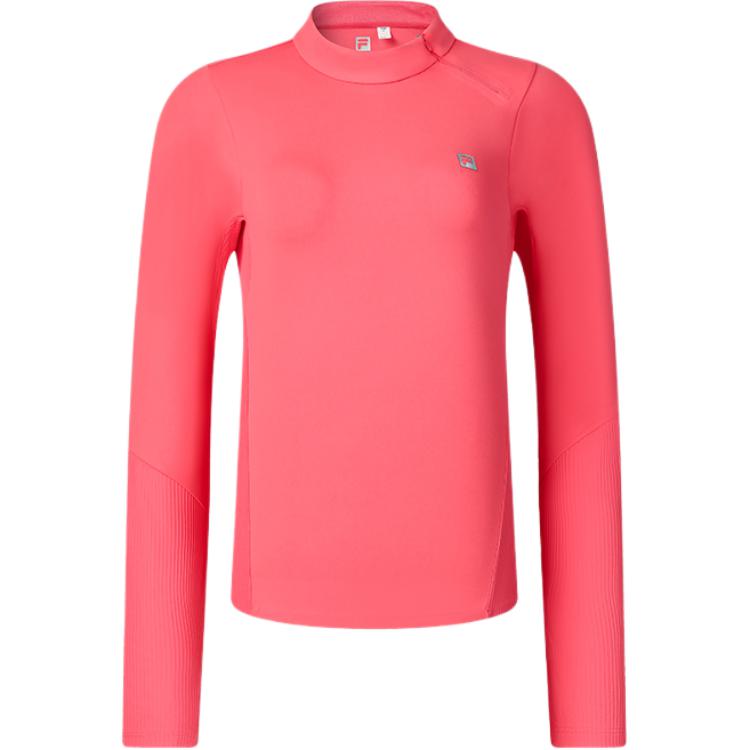 Fila Fitness Logo Solid Color Slim Fit Long Sleeve T-Shirt Women Tops Coral A11W441201F-RD
