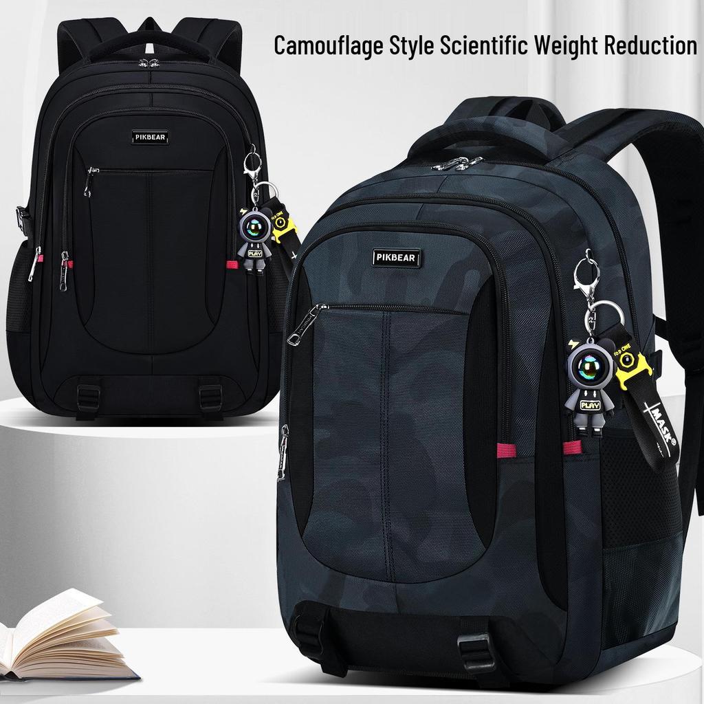 Camouflage Ergonomic Backpack for Students - Large Capacity, Spine Protection, Double Shoulder for Middle and High School Boys