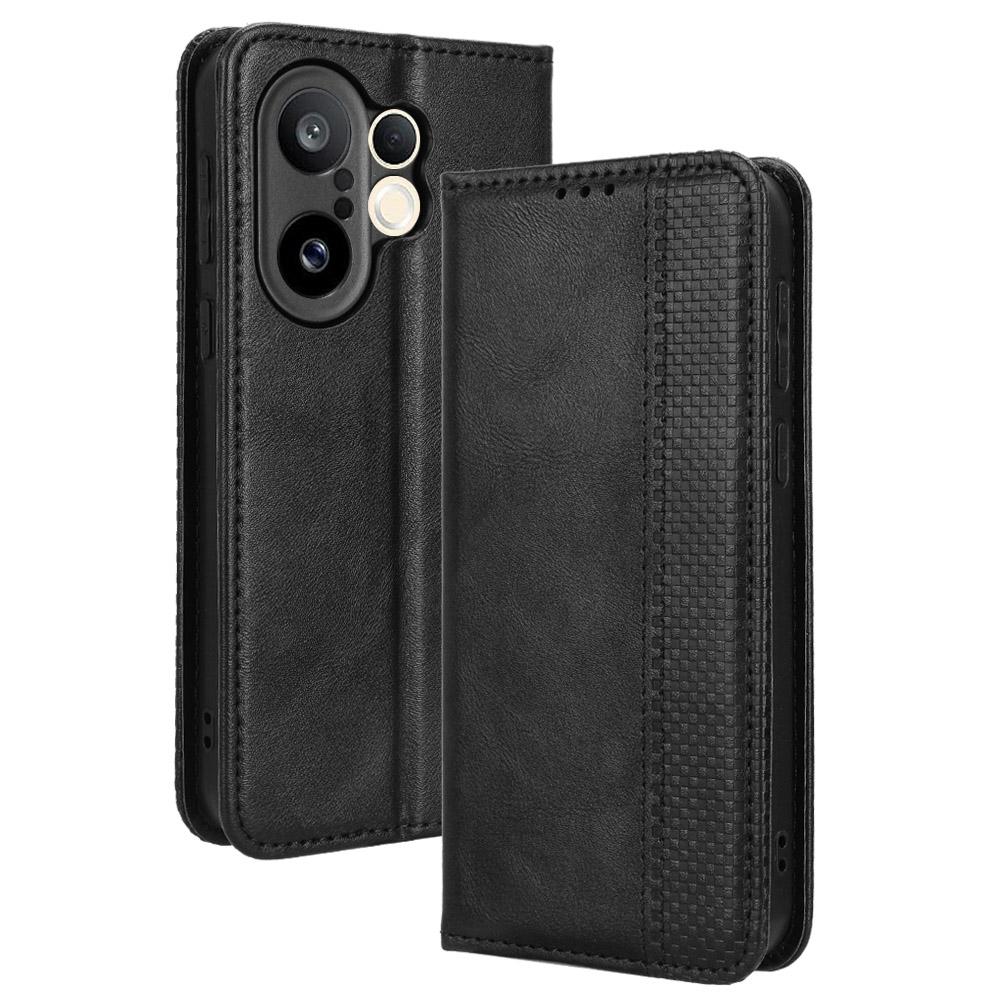 

For vivo X200 FE 5G/S30 Pro mini 5G Leather Case Wallet Stand Retro Texture Phone Cover Black