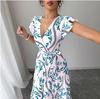 A-line skirt lace-up floral beach hem vacation glamorous print 2026 party short sleeve fashion frilly elegant women