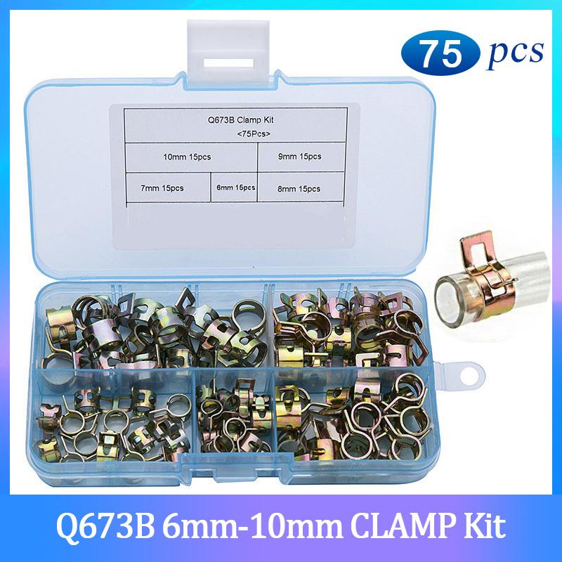 75pcs/set Spring Band Clamp 6-10mm Q673B Vacuum Spring Fuel Oil Water Hose Clip Pipe Tube for Band Clamp Assortment Kit