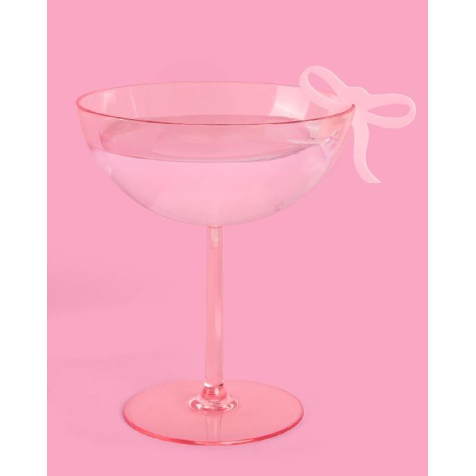 xo, Fetti Pink Bow Drink Markers - 8 count, 2" | Tying the Knot Bachelorette Party, Coquette Birthday Party Accessory, Girly Ribbon Party Drink