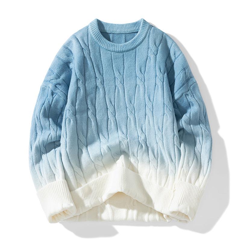 Men's Gradient Trendy Thick Knit Pullover Sweater